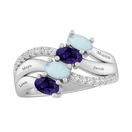 Oval Birthstone Family & Mother's Ring (2-4 Stones and Lines)