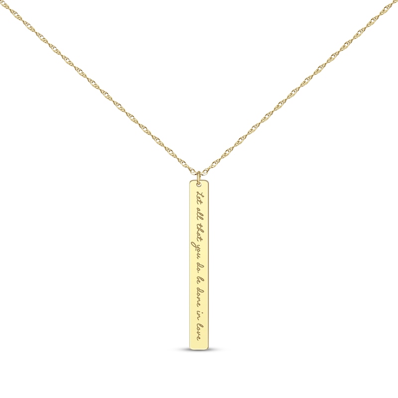 Main Image 1 of Thin Vertical Rectangle Tag Necklace 14K Yellow Gold 18”