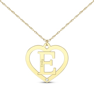 Diamond Accent Heart Frame Initial Necklace 10K Yellow Gold 18” | Kay