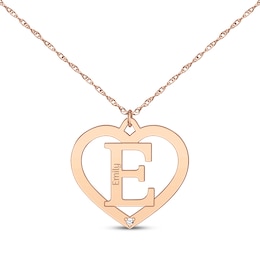 Diamond Accent Heart Frame Initial Necklace 14K Rose Gold 18”