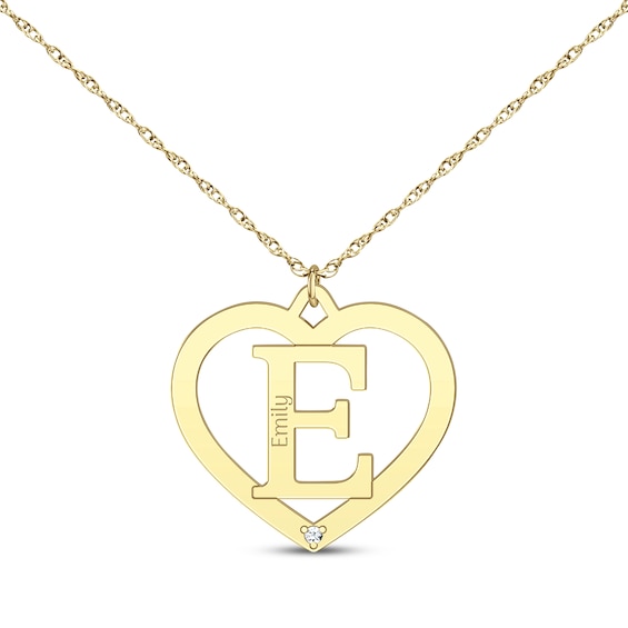 Diamond Accent Heart Frame Initial Necklace 14K Yellow Gold 18”