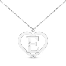 Diamond Accent Heart Frame Initial Necklace Sterling Silver 18”