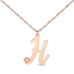 Diamond Accent Initial Necklace 14K Rose Gold 18”