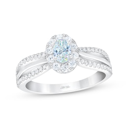 THE LEO First Light Diamond Oval-Cut Halo Engagement Ring 3/4 ct tw 14K White Gold