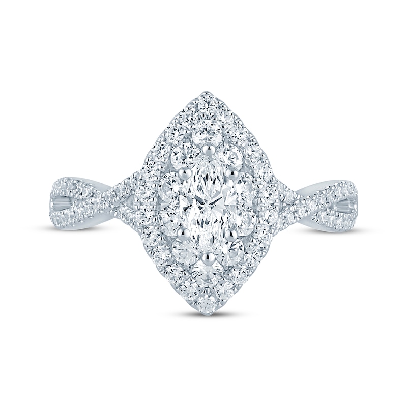 Main Image 3 of Marquise-Cut Diamond Double-Halo Twist Engagement Ring 1 ct tw 14K White Gold