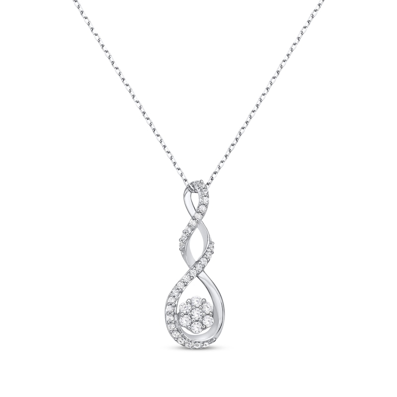 Main Image 1 of Diamond Seven-Stone Flower Twist Drop Necklace 1/4 ct tw 10K White Gold 18&quot;