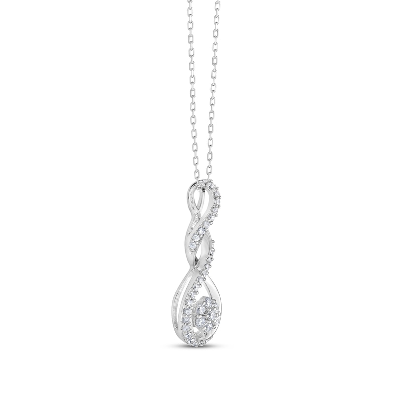 Main Image 2 of Diamond Seven-Stone Flower Twist Drop Necklace 1/4 ct tw 10K White Gold 18&quot;