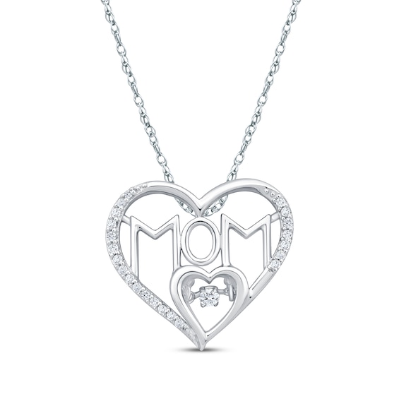 Unstoppable Love Diamond "Mom" Heart Necklace 1/8 ct tw 10K White Gold