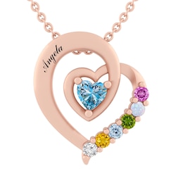 Birthstone Family & Mother's Heart Necklace (2-7 Stones and 1 Line)