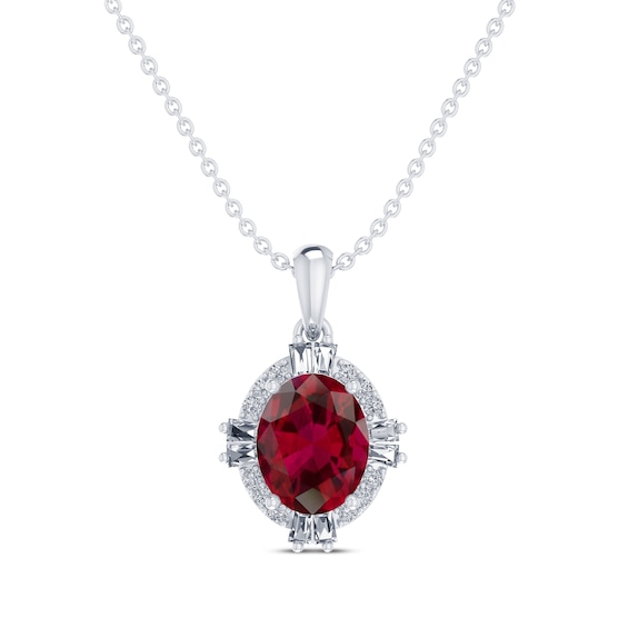 Oval-Cut Lab-Created Ruby & White Lab-Created Sapphire Necklace Sterling Silver 18"