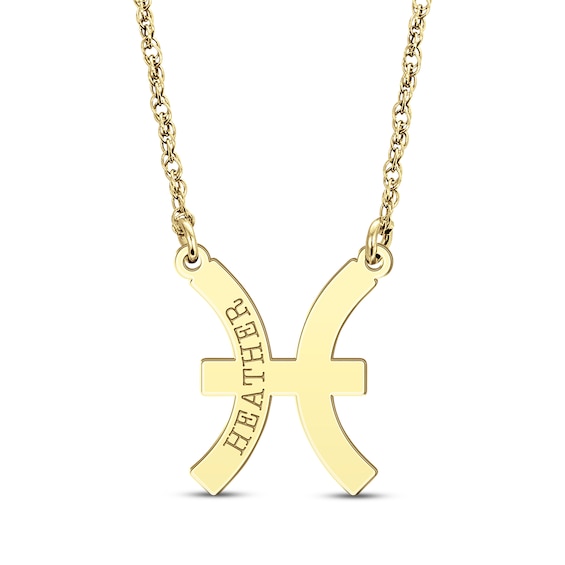 Engravable "Pisces" Zodiac Sign Necklace 10K Gold 18