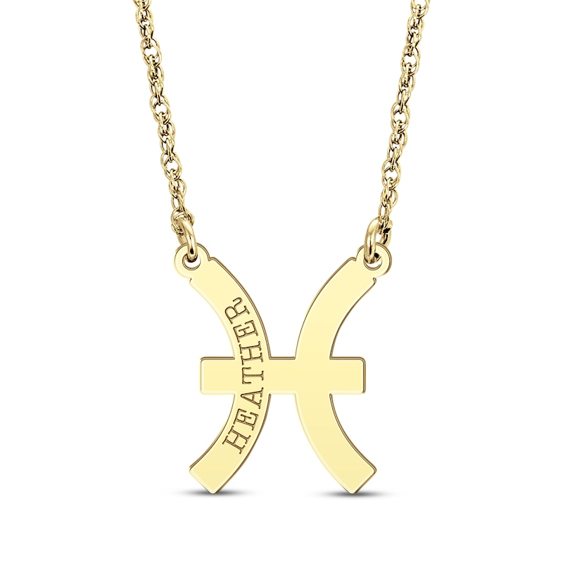 Main Image 1 of Engravable &quot;Pisces&quot; Zodiac Sign Necklace 10K Yellow Gold 18&quot;