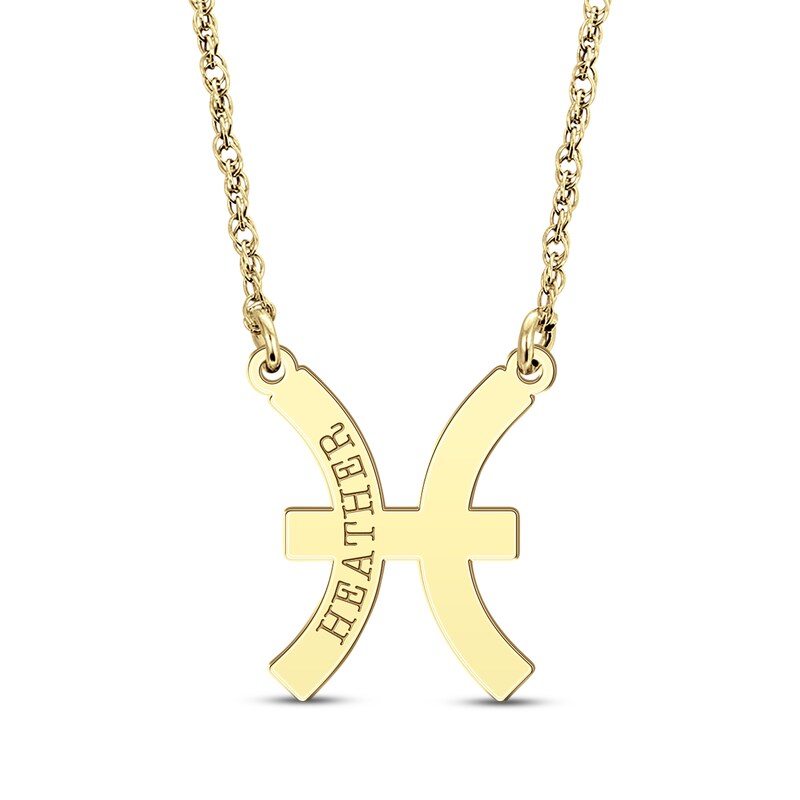 Main Image 1 of Engravable &quot;Pisces&quot; Zodiac Sign Necklace 14K Yellow Gold 18&quot;