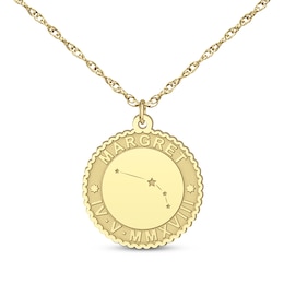 &quot;Aries&quot; Scalloped Name & Date Constellation Necklace 14K Yellow Gold 18&quot;