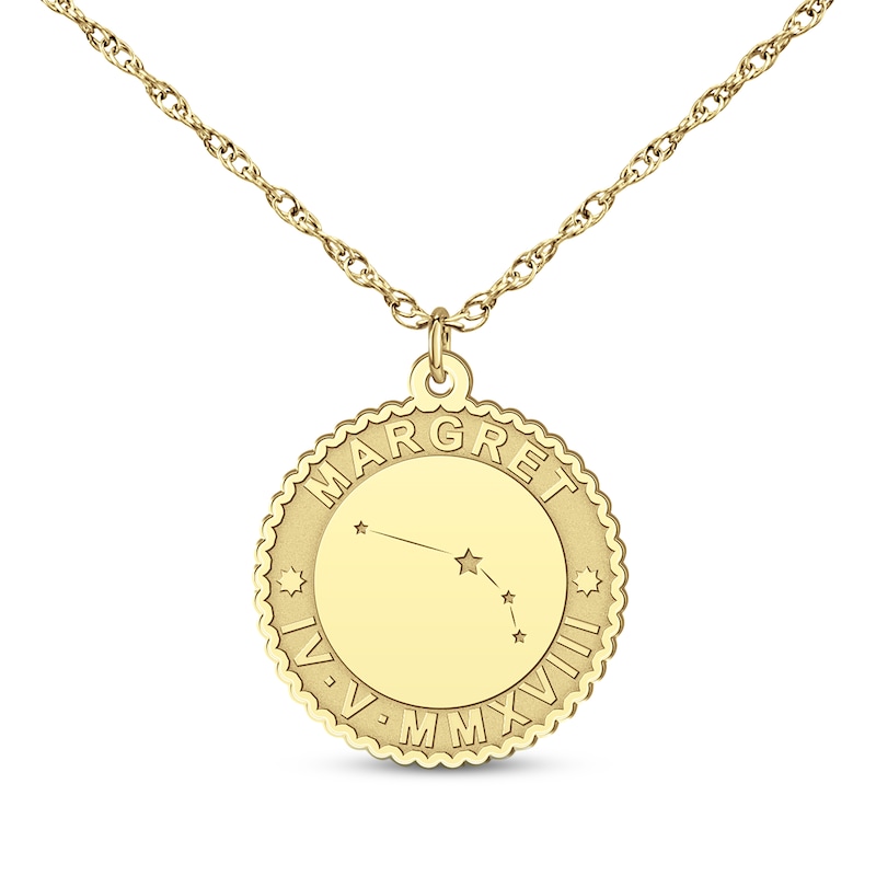 Main Image 1 of &quot;Aries&quot; Scalloped Name & Date Constellation Necklace 14K Yellow Gold 18&quot;