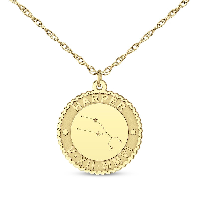 "Taurus" Scalloped Name & Date Constellation Necklace 14K Yellow Gold 18"