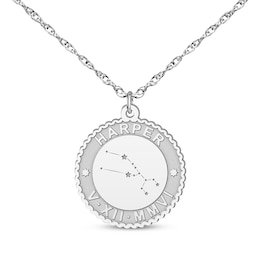 &quot;Taurus&quot; Scalloped Name & Date Constellation Necklace 14K White Gold 18&quot;