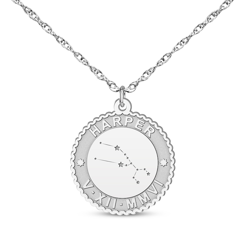 Main Image 1 of &quot;Taurus&quot; Scalloped Name & Date Constellation Necklace 14K White Gold 18&quot;