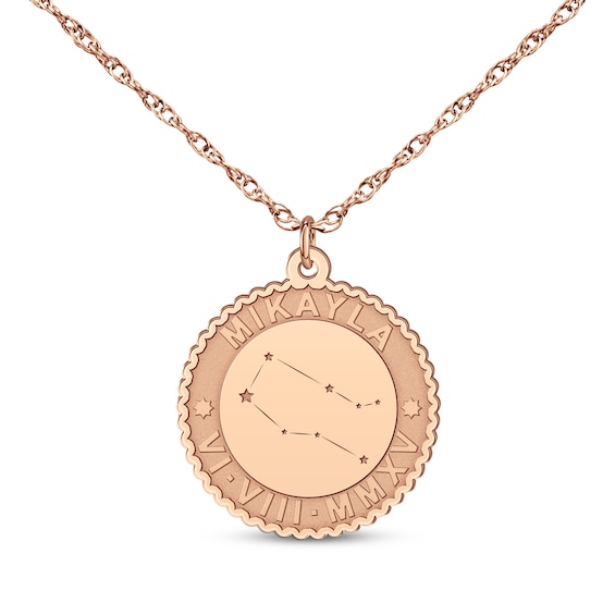 "Gemini" Scalloped Name & Date Constellation Necklace 14K Rose Gold 18"