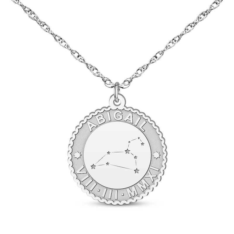 Main Image 1 of &quot;Leo&quot; Scalloped Name & Date Constellation Necklace 10K White Gold 18&quot;