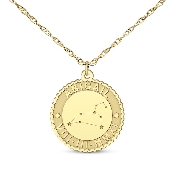 "Leo" Scalloped Name & Date Constellation Necklace 10K Yellow Gold 18"