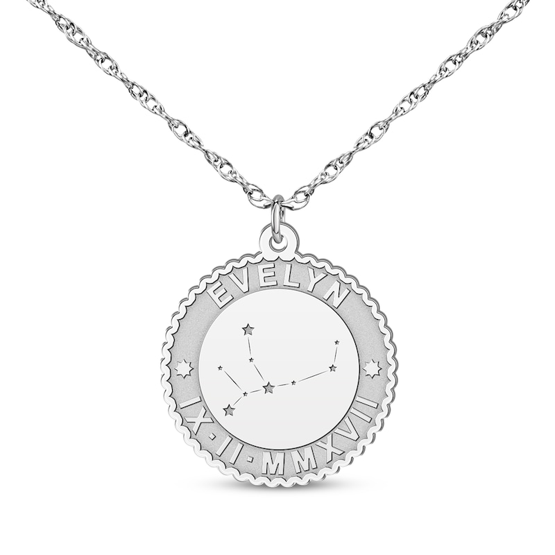 Main Image 1 of &quot;Virgo&quot; Scalloped Name & Date Constellation Necklace 14K White Gold 18&quot;