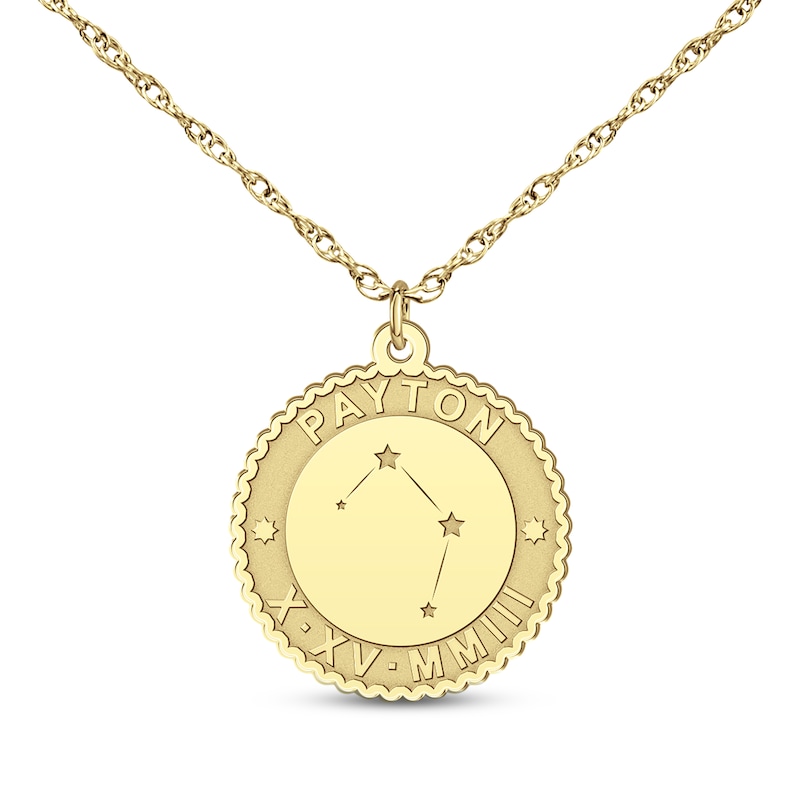 Main Image 1 of &quot;Libra&quot; Scalloped Name & Date Constellation Necklace 10K Yellow Gold 18&quot;