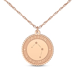 &quot;Libra&quot; Scalloped Name & Date Constellation Necklace 14K Rose Gold 18&quot;