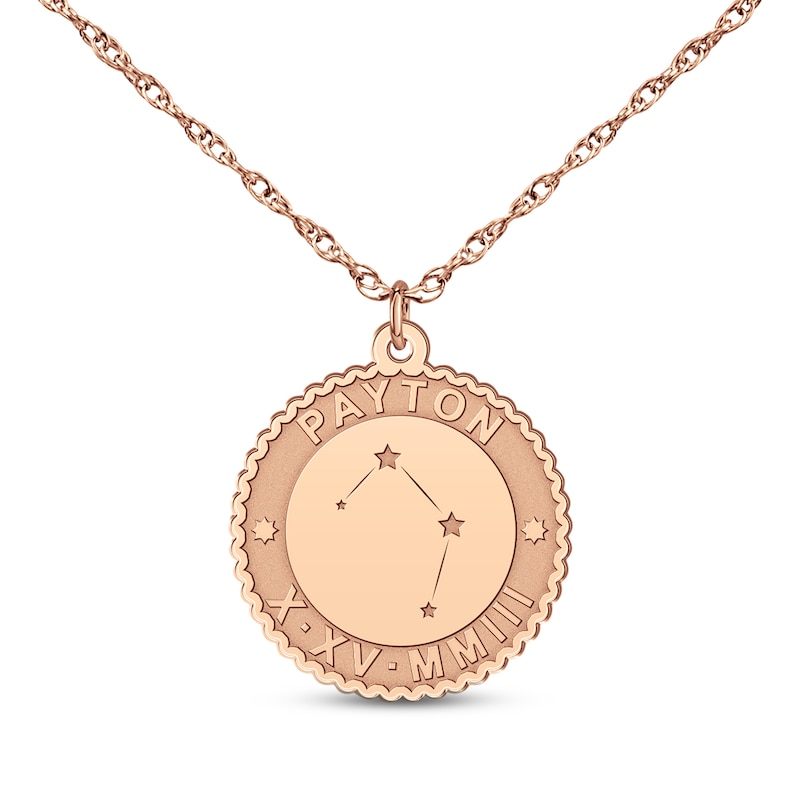 Main Image 1 of &quot;Libra&quot; Scalloped Name & Date Constellation Necklace 14K Rose Gold 18&quot;