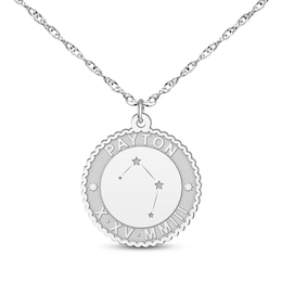 &quot;Libra&quot; Scalloped Name & Date Constellation Necklace 14K White Gold 18&quot;