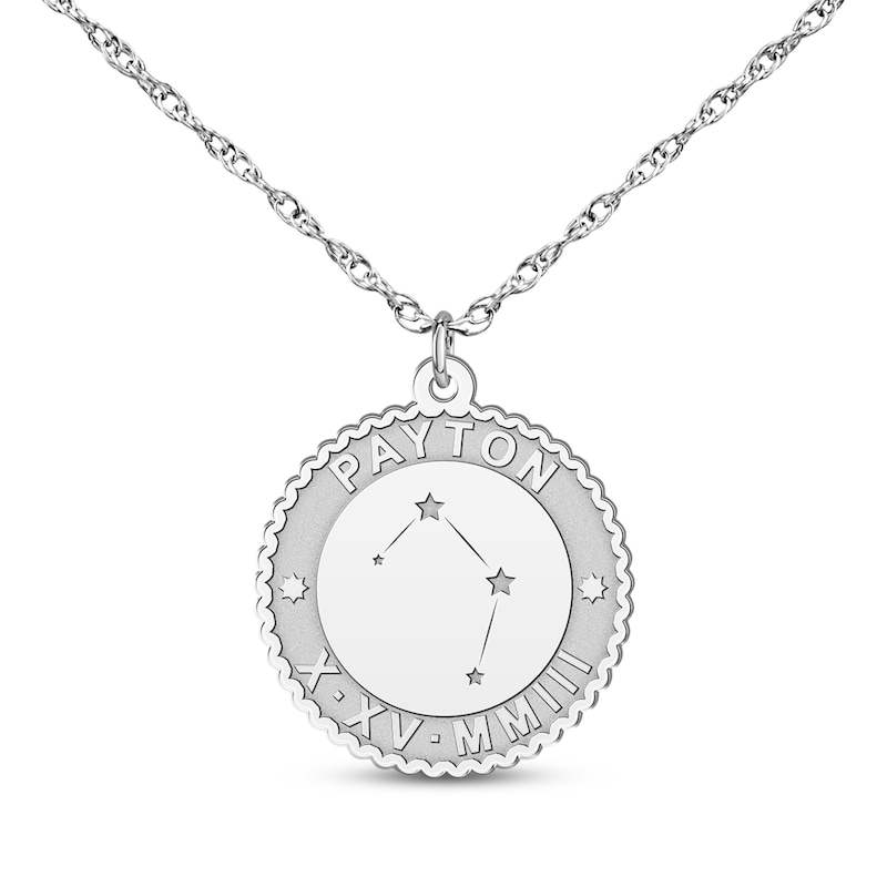 Main Image 1 of &quot;Libra&quot; Scalloped Name & Date Constellation Necklace 14K White Gold 18&quot;