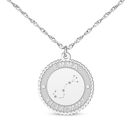 &quot;Scorpio&quot; Scalloped Name & Date Constellation Necklace 14K White Gold 18&quot;