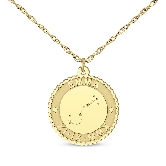 Scorpio" Scalloped Name & Date Constellation Necklace 14K Gold 18