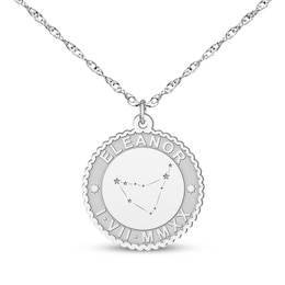 &quot;Capricorn&quot; Scalloped Name & Date Constellation Necklace 10K White Gold 18&quot;