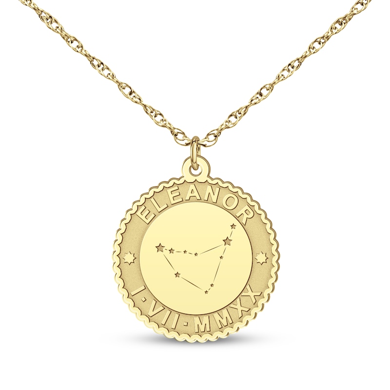 "Capricorn" Scalloped Name & Date Constellation Necklace 10K Yellow Gold 18"