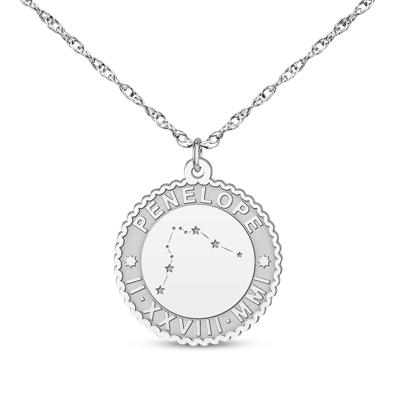 Main Image 1 of &quot;Aquarius&quot; Scalloped Name & Date Constellation Necklace 10K White Gold 18&quot;