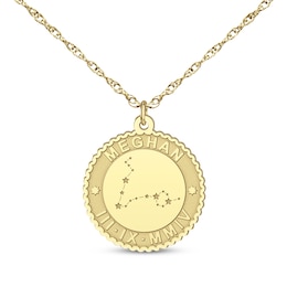 &quot;Pisces&quot; Scalloped Name & Date Constellation Necklace 14K Yellow Gold 18&quot;