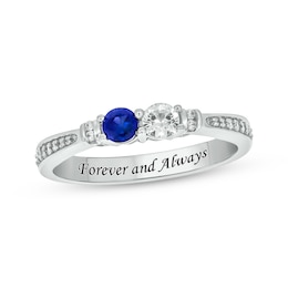 Engravable Blue & White Lab-Created Sapphire & Diamond Two-Stone Ring 1/10 ct tw Sterling Silver