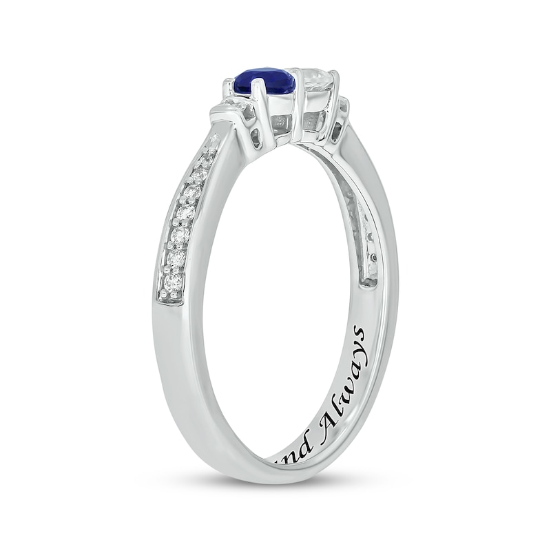 Main Image 2 of Engravable Blue & White Lab-Created Sapphire & Diamond Two-Stone Ring 1/10 ct tw Sterling Silver