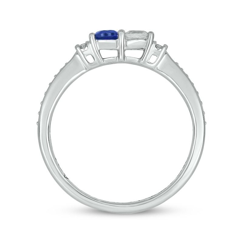 Main Image 3 of Engravable Blue & White Lab-Created Sapphire & Diamond Two-Stone Ring 1/10 ct tw Sterling Silver