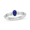 Thumbnail Image 1 of Engravable Oval-Cut Blue Lab-Created Sapphire & Diamond Link Ring 1/10 ct tw Sterling Silver