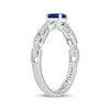 Thumbnail Image 2 of Engravable Oval-Cut Blue Lab-Created Sapphire & Diamond Link Ring 1/10 ct tw Sterling Silver