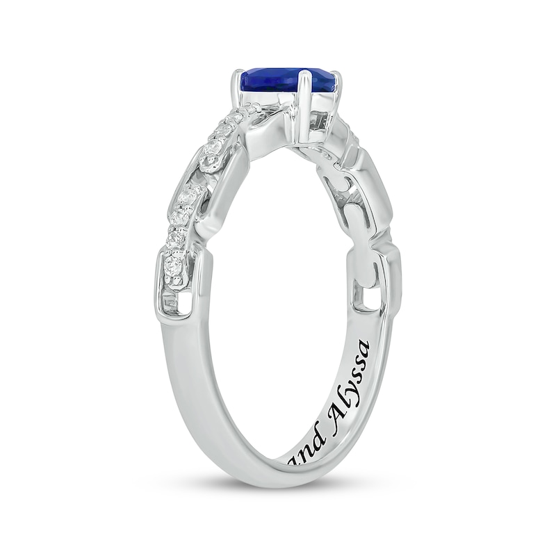 Main Image 2 of Engravable Oval-Cut Blue Lab-Created Sapphire & Diamond Link Ring 1/10 ct tw Sterling Silver