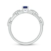 Thumbnail Image 3 of Engravable Oval-Cut Blue Lab-Created Sapphire & Diamond Link Ring 1/10 ct tw Sterling Silver