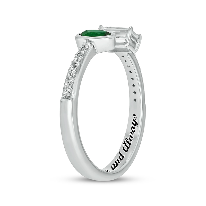 Main Image 2 of Engravable Oval-Cut Lab-Created Emerald, Emerald-Cut White Lab-Created Sapphire & Diamond Deconstructed Ring 1/10 ct tw Sterling Silver