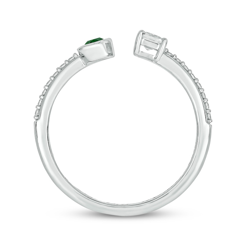 Main Image 3 of Engravable Oval-Cut Lab-Created Emerald, Emerald-Cut White Lab-Created Sapphire & Diamond Deconstructed Ring 1/10 ct tw Sterling Silver