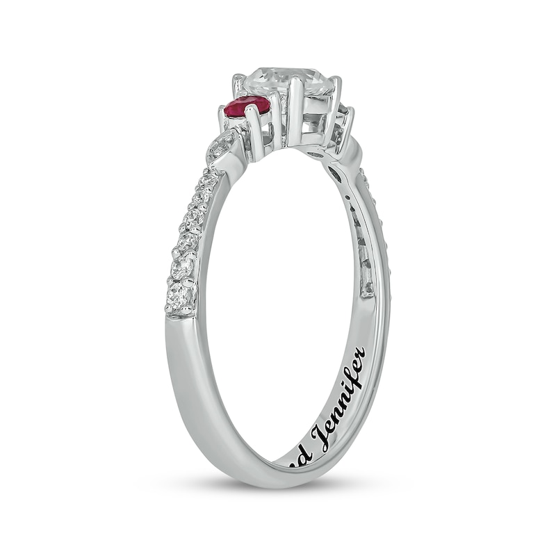 Main Image 2 of Engravable White Lab-Created Sapphire, Lab-Created Ruby & Diamond Ring 1/10 ct tw Sterling Silver