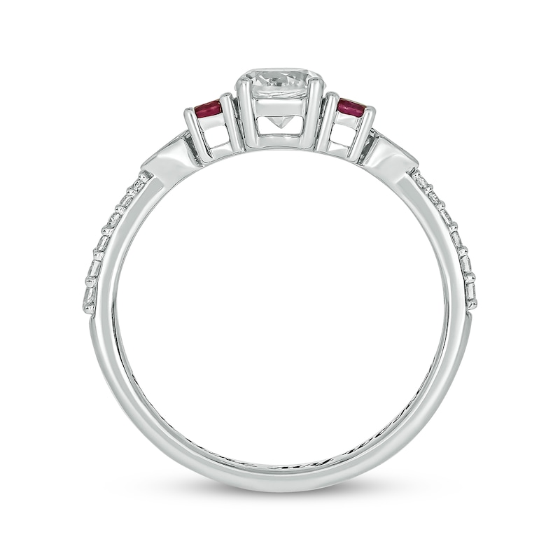 Main Image 3 of Engravable White Lab-Created Sapphire, Lab-Created Ruby & Diamond Ring 1/10 ct tw Sterling Silver