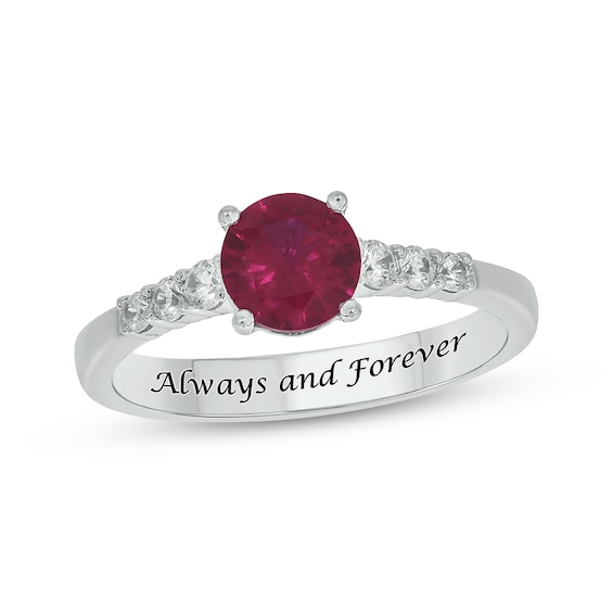 Engravable Lab-Created Ruby & Diamond Ring 1/5 ct tw Sterling Silver