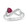 Thumbnail Image 1 of Engravable Heart-Shaped Lab-Created Ruby & Diamond Infinity Ring 1/10 ct tw Sterling Silver